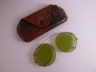 Antique Green Lens,  Spectacle Sun Glass Clips,  Decorative Edge,  Leather Case photo