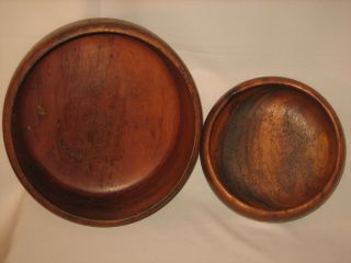 Set Of Two Vintage Antique Wooden Primitive Dough Salad Butter Bowl photo