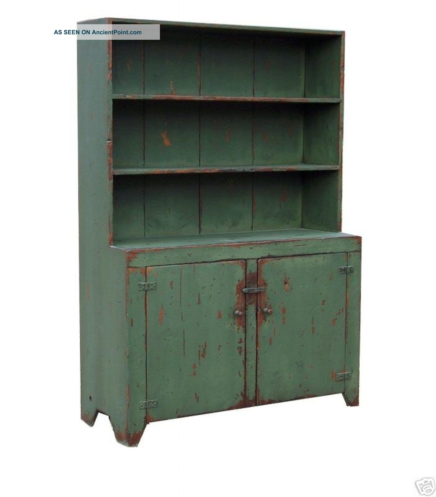 Country Primitive Painted Step Back China Cabinet Hutch Reproduction Furniture Primitives photo