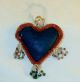 Antique Victorian Stuffed Cloth Seed Beads Decorated Heart Shaped Pincushion Pin Cushions photo 2