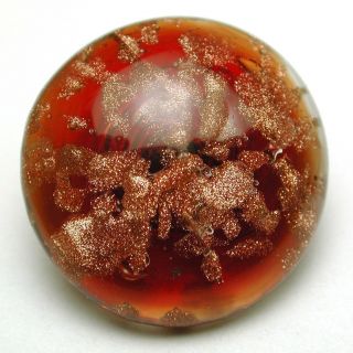Antique Paperweight Glass Button Copper Saprkle Over Garnet Red Swirl Back photo
