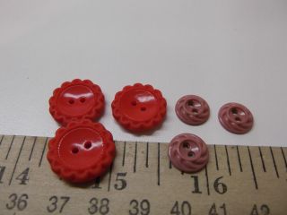 6 Antique Glass Buttons,  3 Czech Red,  3 Small Pink + Free Gift photo