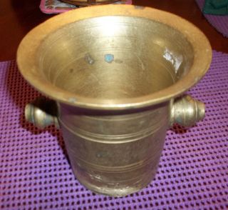 Very Old Solid Brass Mortar And Pestle Set Very Heavy 1800 ' S photo