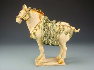 Rare Dignity Collectable Chinese Tang Dy Sancai White Glaze Aga War Horse photo