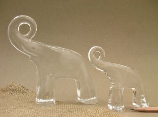 Pair Vtg Bertil Vallien Art Glass Elephant Sculpture Paperweight Kosta Boda Zoo photo