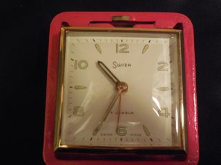 Swiza Red Travel Swiss 7 Jewels Alarm Clock Modern Vintage photo