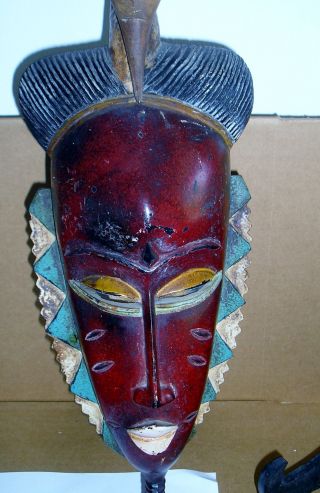 Vintage African Hand Carved Mask Unuasual Colors Old photo