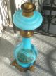 Antique French Blue Opaline Scenery Banquet Oil Lamp Lamps photo 1