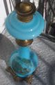 Antique French Blue Opaline Scenery Banquet Oil Lamp Lamps photo 4