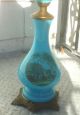 Antique French Blue Opaline Scenery Banquet Oil Lamp Lamps photo 7