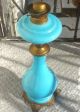 Antique French Blue Opaline Scenery Banquet Oil Lamp Lamps photo 8