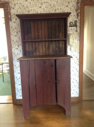 Early American Step Back Country Primitive Stepback Hutch Cupboard photo