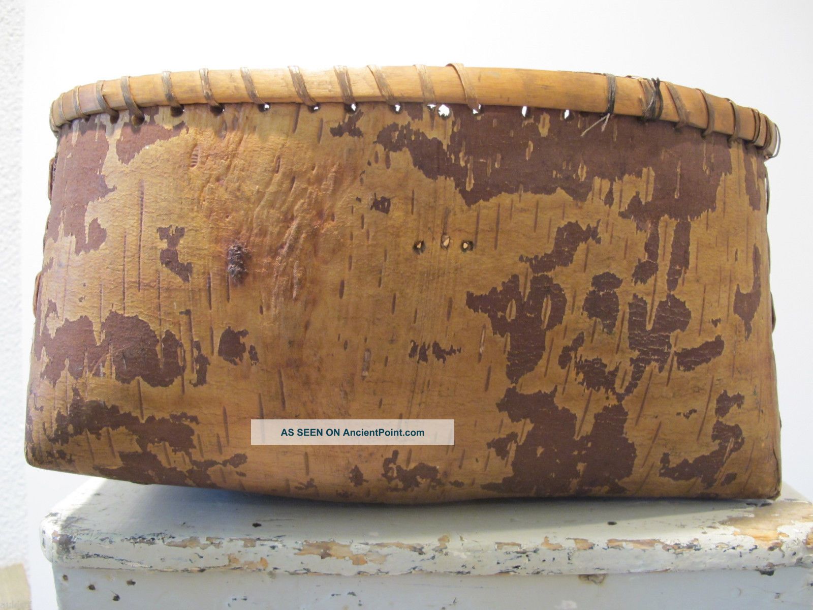 19th C.  Birchbark Basket,  /s/ Emma H.  Smith,  Prophetstown,  Ill. Primitives photo