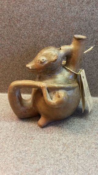Antique Ecuador Cultura Ceramic Chorrera Fox Whistle Blower Figure photo