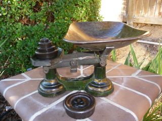 Antique General Store Cast Iron Candy Thexor Scale With Cast Iron 5 Weights photo