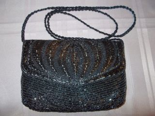 Art Deco Style Vtg 80 ' S Gray Beaded Evening Purse With Beaded Shoulder Strap photo