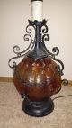 Vintage Mid Century Iron Amber Glass Lamp Light Gothic Underwriters Laboratories Lamps photo 3