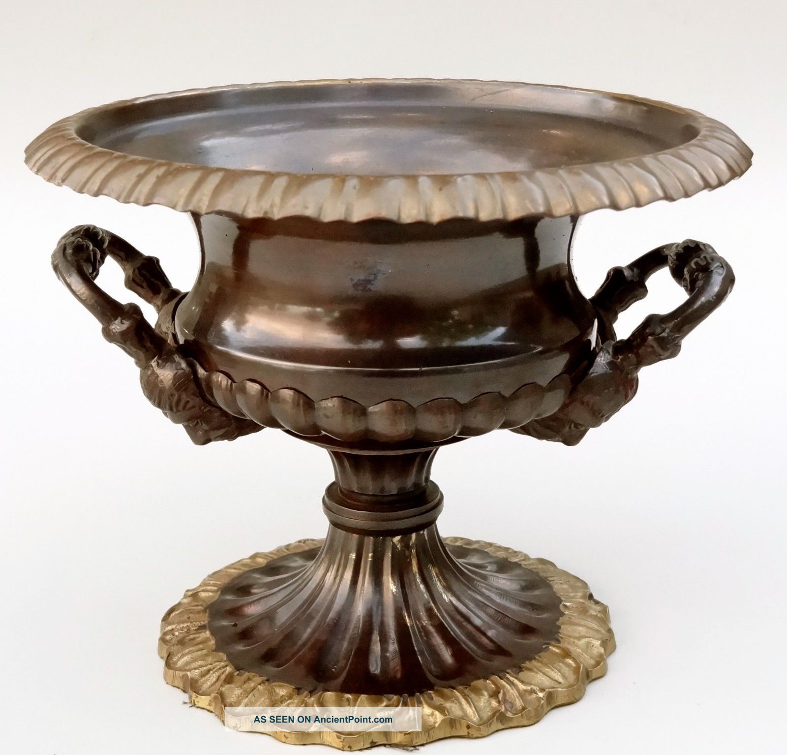 Italian Grand Tour Bronze Tazza Vase Face Handles Repro Of Antique Metalware photo