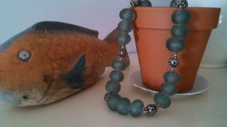 African Trade Beads Necklace. .  Large Sea Green Glass. .  Statement Piece photo