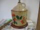 Vintage Whiskey Ceramic Jug Bulb Lamp Folk Art Hand Painted Wild Strawberry Lamps photo 2
