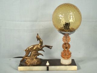 Art Deco Lamp Leaping Deer Marble Base Ball Shade photo