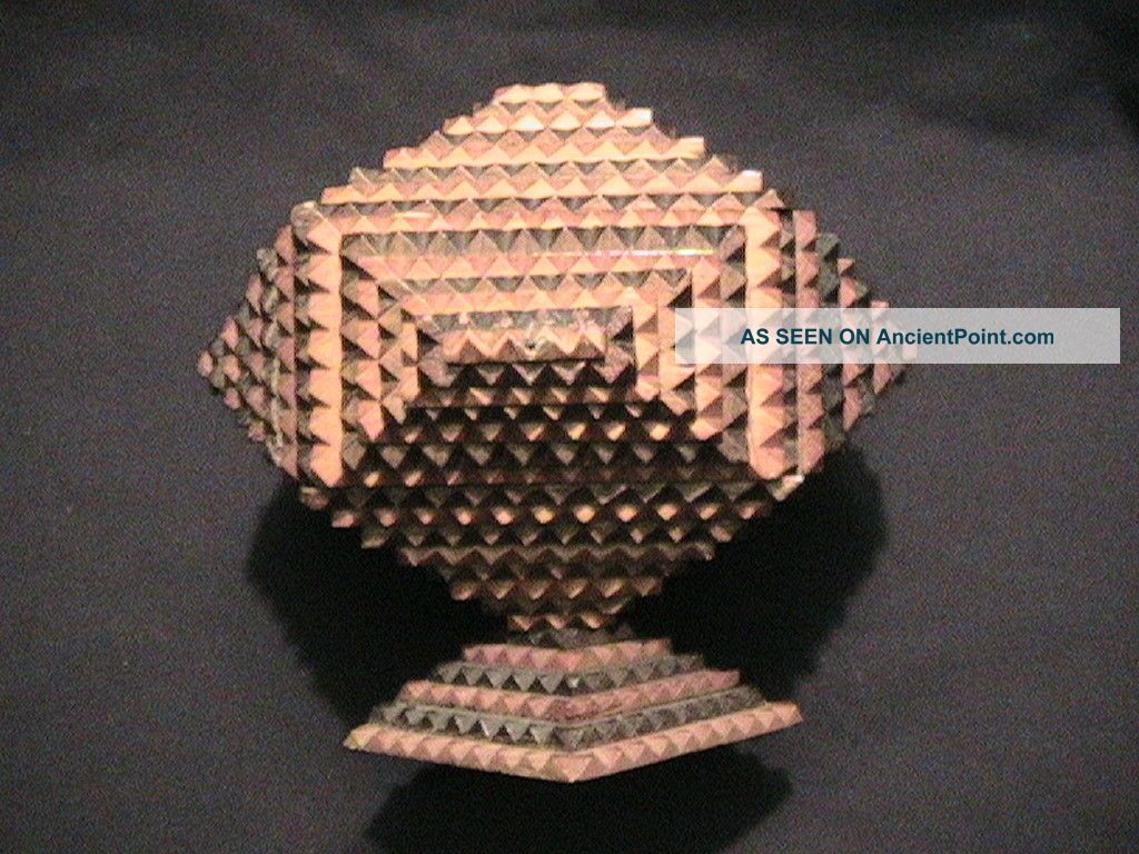 Antique Tramp Art Cigar Box Chip Art Pedestal Box Boxes photo