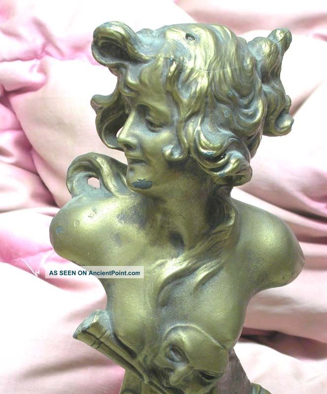 Art Nouveau Pewter Busts Cleopatre And Salambo Metalware photo