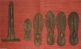 Vintage Antique Cobbler Cast Iron Shoe Stand And 5 Malleable Shoe Molds photo