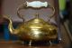 Antique 1920 Brass Plated Tea Kettle Milk Glass Handle Decorative Home Decor The Americas photo 2