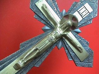 Art - Deco Bronze Wall - Crucifix,  Ca.  1930 Ad.  Geometric Design photo