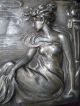 19th C.  Quality Art Nouveau Pewter Plaques Secured To Wood Frames Dawn & Dusk Metalware photo 2
