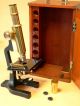 A Good Brass - Mounted Microscope By Philip Harris & Co.  Ltd.  B ' Ham,  In It ' S Case Other photo 1