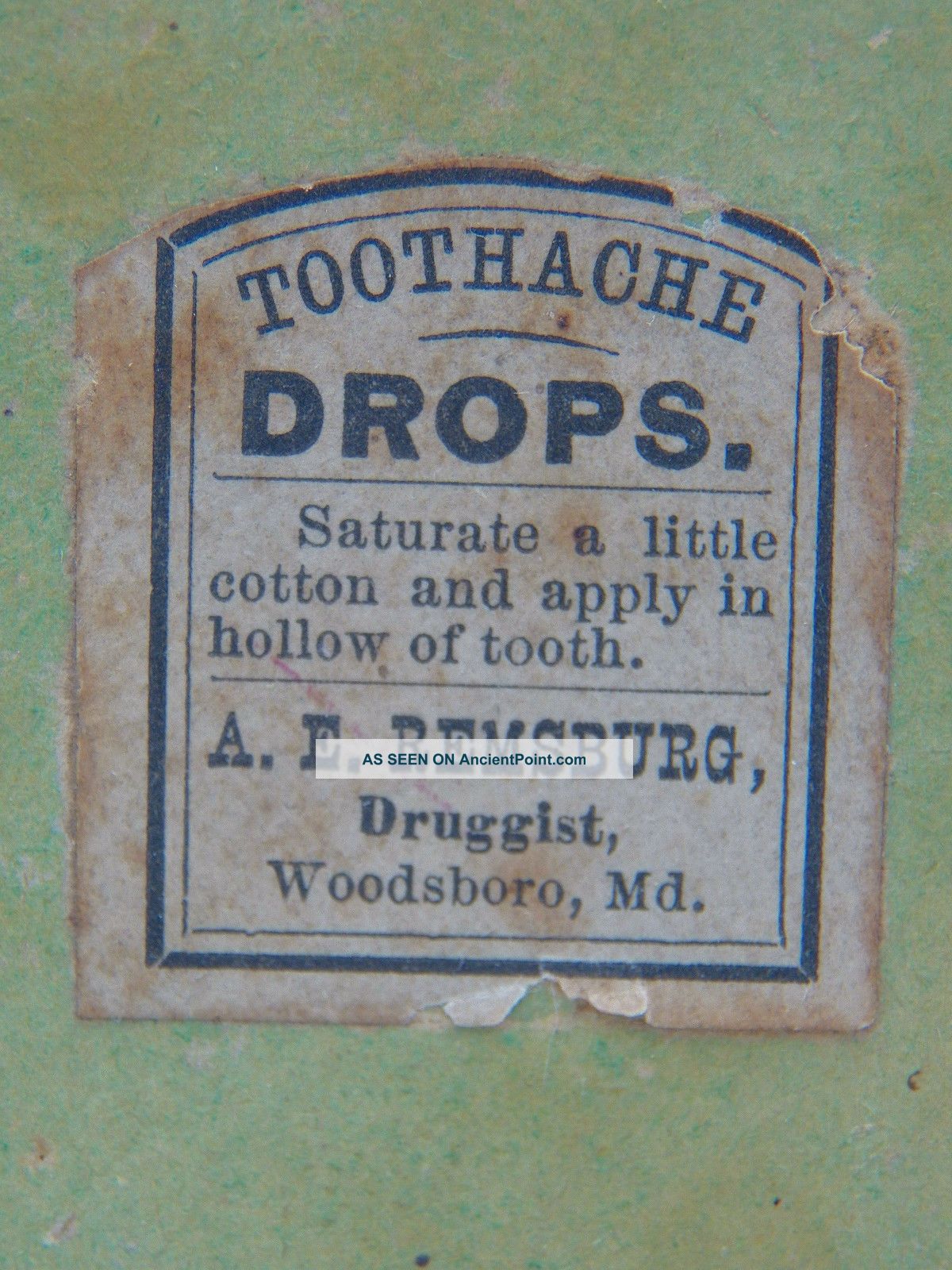 Antique Box Toothache Drops A E Remsburg Druggist Woodsboro Md Other photo