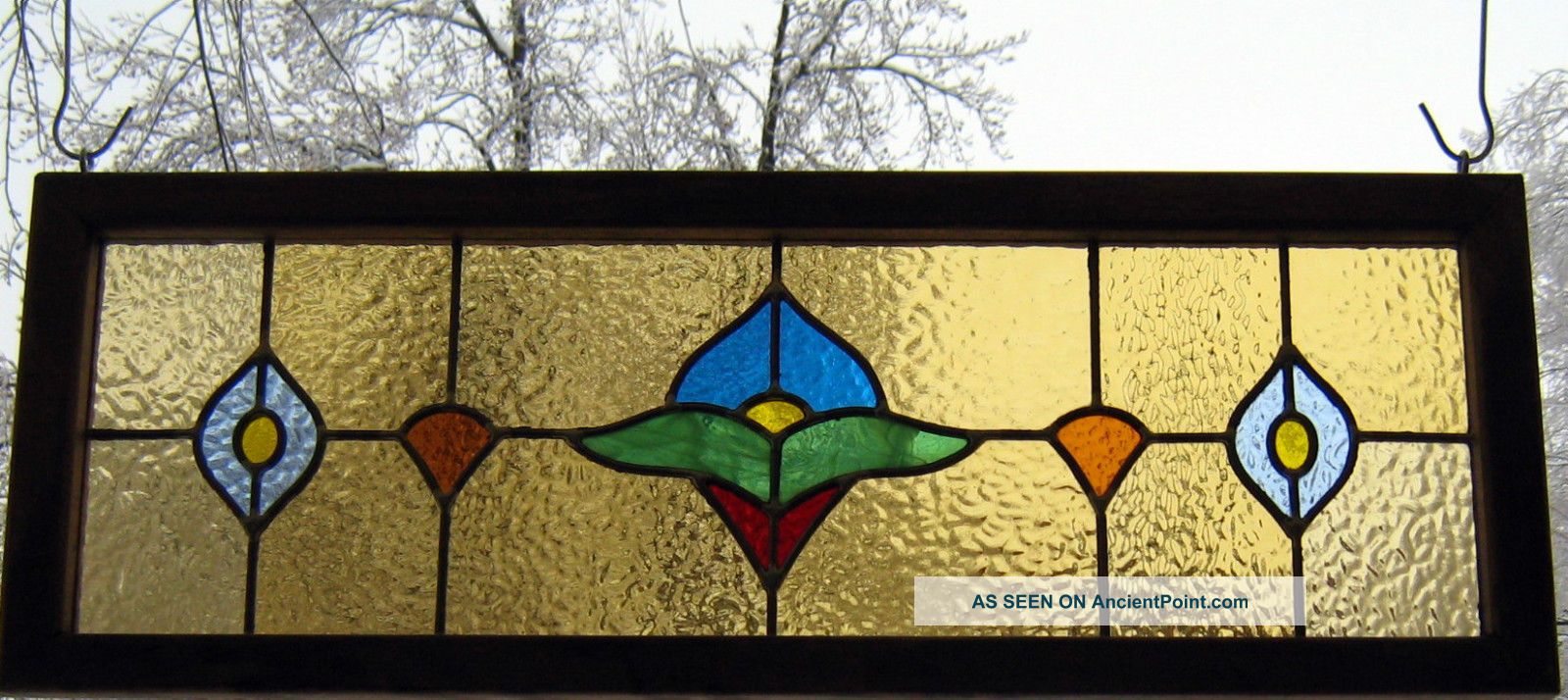 Large Transom Traditional Stained Glass Window Panel _ Medieval Flower 1940-Now photo