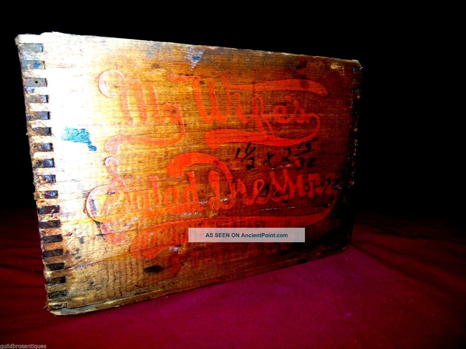 Vintage Rare Primitive My Wife ' S Salad Dressing Wooden Advertising Crate Box. Boxes photo