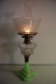 Antique Sandwich Glass Oil Old Parlor Kerosene Apple Green Eapg American Lamp Lamps photo 3