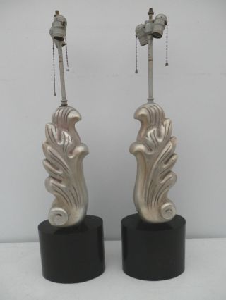 Vintage Pair Carved Wooden Silver Leaf Lamps Draper,  Mont,  Haines Era Hollywood photo