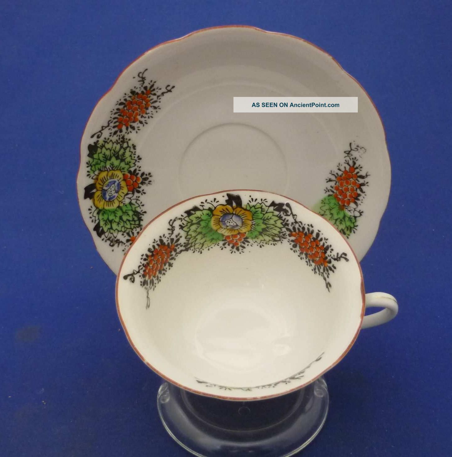 Antique Translucent China Tea Cup & Saucer Hand Painted Wide Bowl Cups & Saucers photo