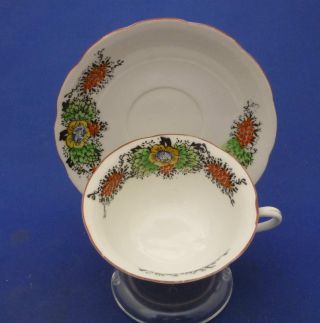 Antique Translucent China Tea Cup & Saucer Hand Painted Wide Bowl photo