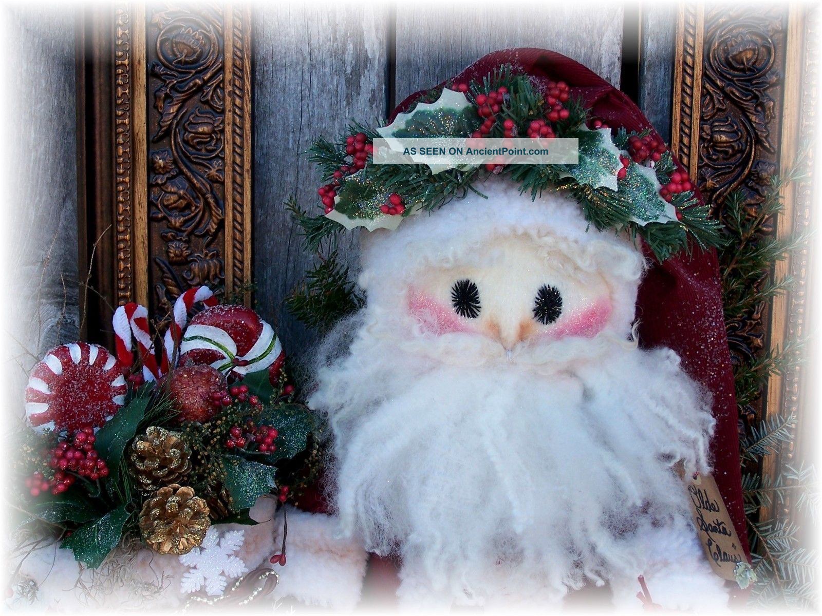 Primitive Folk Art Olde Christmas Snowman Santa Claus Doll & Sack 27 Inches Primitives photo