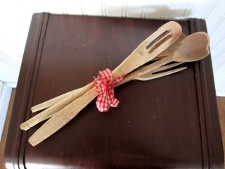 Primitive/rustic Farmhouse Worn Wooden Kitchen Utensils photo