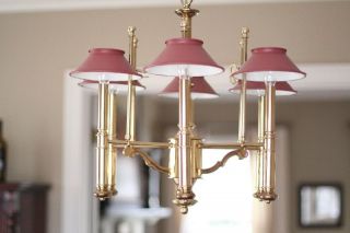 Vintage Lightolier Solid Brass Chandelier With Sconces photo