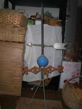 Antique Blue Globed Weathervane & Lighting Rod - Roof Top Style - Adust Up To 45 