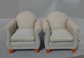 Two Vintage Blue Mid - Century Modern Ethan Allen Accent Chairs W Wood Feet photo