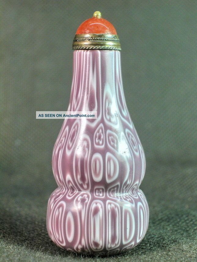 Chinese White Flower Pattern Purple Peking Glass Snuff Bottle Snuff Bottles photo