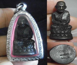 Statue Thai Amulet Lp Tuad Pra Thuad With Code And Signature With Frame 031 photo