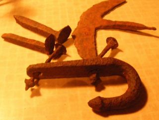 Antique Primitive 18th Century Hand Forged Iron Food Chopper +hook And 2 Nails photo