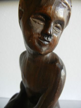 Vintage Esex Museum Made In Spain Hand Carved Wooden Figurine Boy With Bird Rare photo