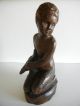 Vintage Esex Museum Made In Spain Hand Carved Wooden Figurine Boy With Bird Rare Carved Figures photo 2
