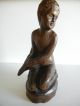 Vintage Esex Museum Made In Spain Hand Carved Wooden Figurine Boy With Bird Rare Carved Figures photo 3